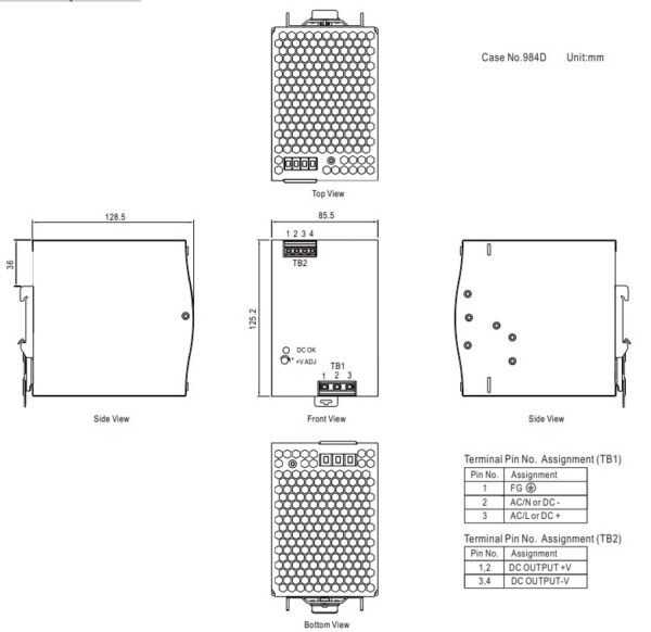 Mean Well 480 Watt DIN Rail Power Supply - Image 2
