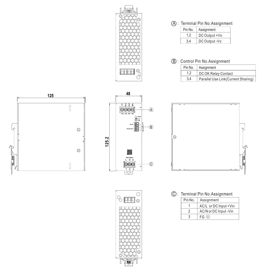 Mean Well 480 Watt XDR E DIN Rail Power Supply - Image 2